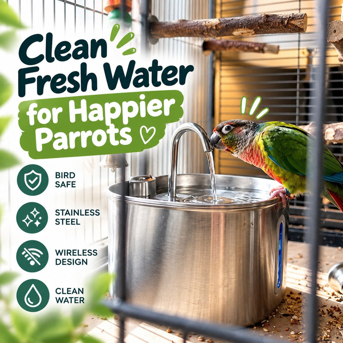 Clean fresh water for happier parrots